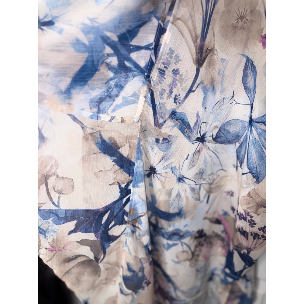 Blue Floral Sheer Kimono Cover Up Boho Resort Beach Chico’s - Picture 4 of 5